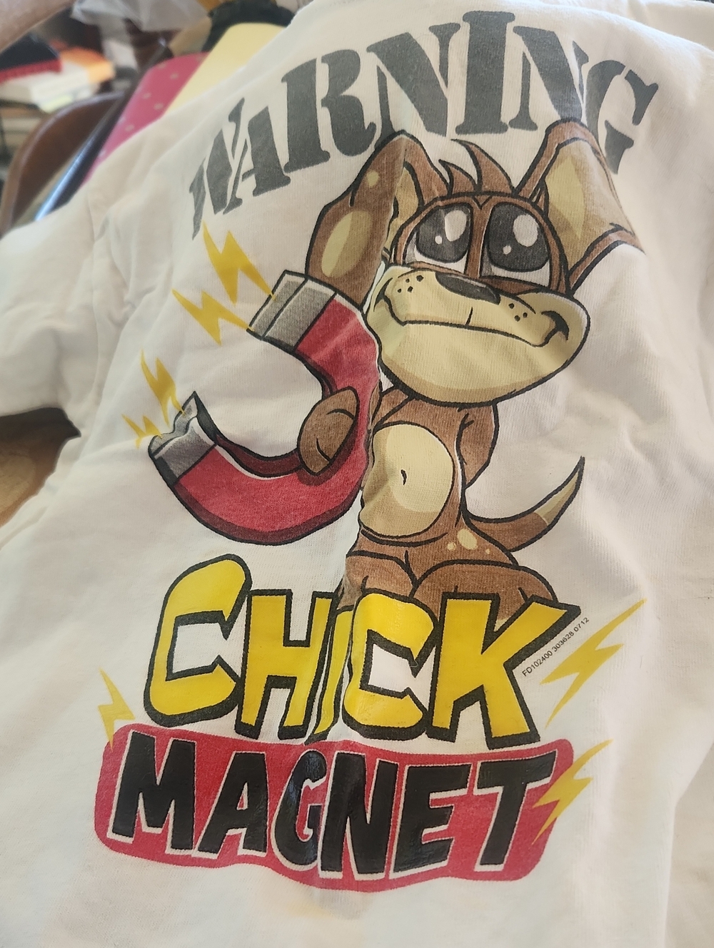 Warning Chick Magnet Graphic Tee - White Has A Yellow Stain As Shown